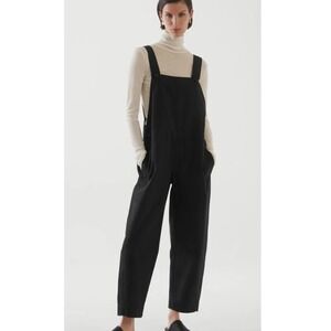 COS Barrel Leg Black Cotton Dungaree Wide Leg Jumpsuit Bib Overalls Women's M